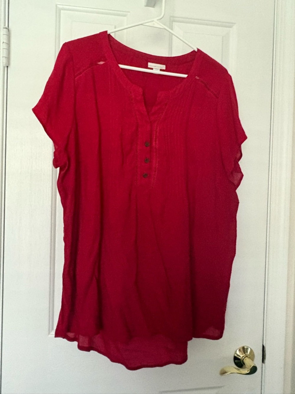 Women's Red Short-Sleeve Henley Tunic